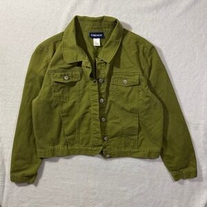 VTG Forenza XL Denim Jacket Lime Green Streetwear Boho Trucker Grunge Cotton 00s